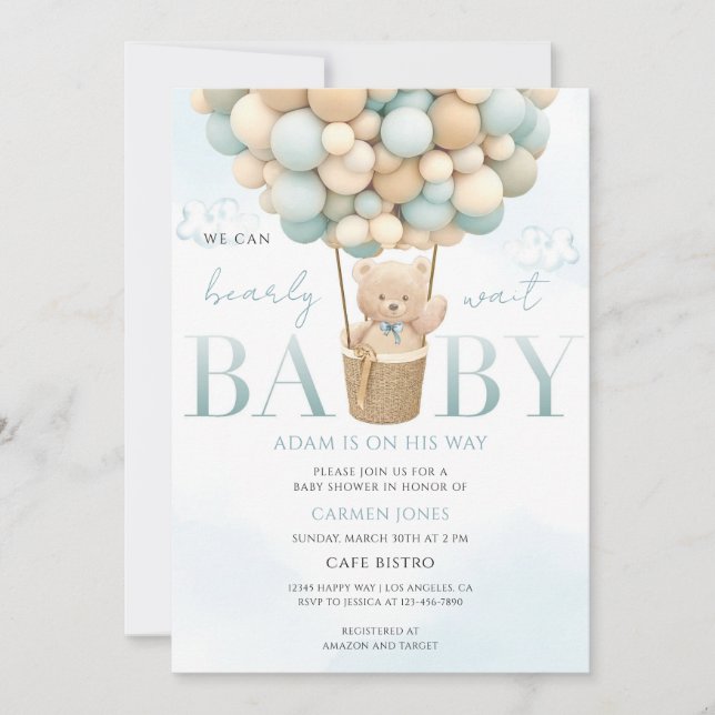 Varm luftballong - baby shower inbjudningar (Framsida)