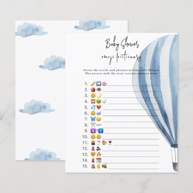 Varm luftballong - Emoji-bildlek baby shower (Fram/baksida)