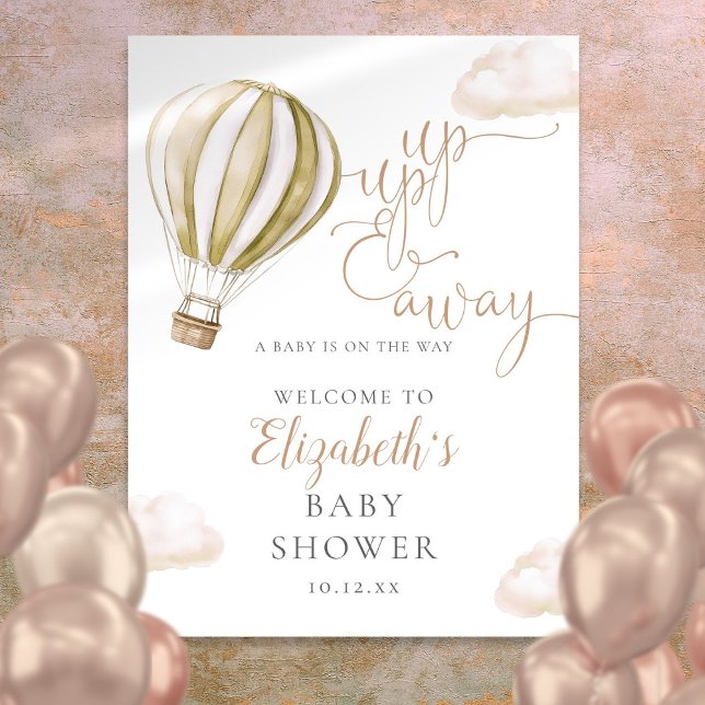 Varm luftballong Neutral babyfest välkomstskylt Poster (Hot Air Balloon Neutral Baby Shower Welcome Sign)