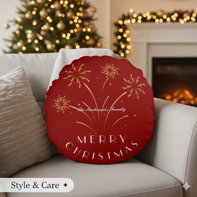 Varm Merry Christmas Dekorativ Högtid Rund Kudde (Warm Merry Christmas Decorative Holiday Round Pillow)