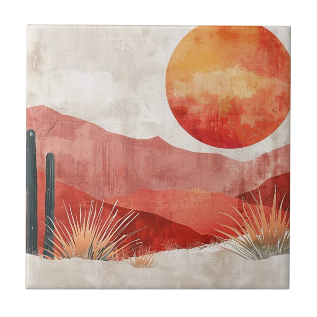 Varm minimalistisk - Abstrakt Boho ökenlandskap Kakelplatta (Framsidan)