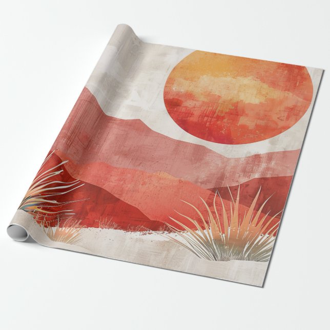 Varm minimalistisk - Abstrakt boho ökenlandskap Presentpapper (Utrullad)