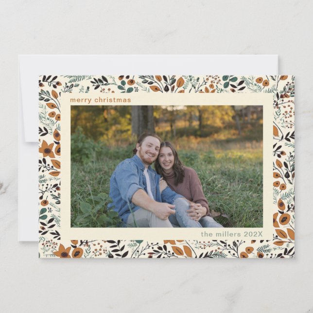 Varm Modern Blommigt-familjens fotojulkort Julkort (Framsida)