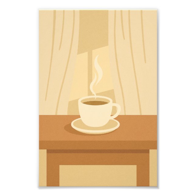 Varm morgonkaffeposter – minimalistisk mysig konst fototryck (Framsidan)