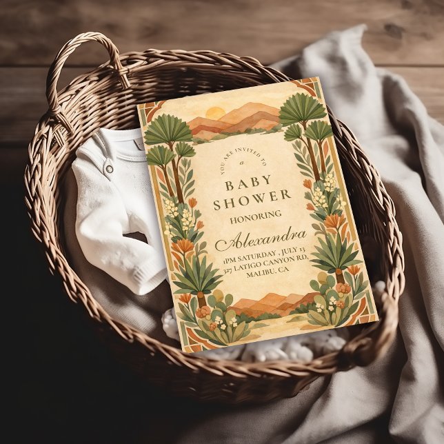 Varm Neutral Öken Kanjon Botaniska Baby Shower Inbjudningar (Skapare uppladdad)