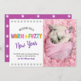 Varm och Fuzzy New Year Pet Photo Cute Typography Julkort