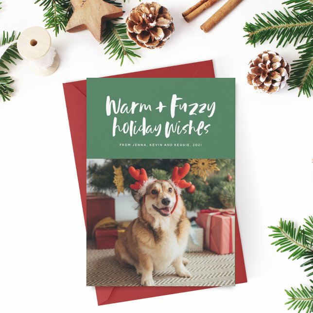 Varm och fuzzy önskemål grönt, roligt helgdag-kort julkort (Skapare uppladdad)