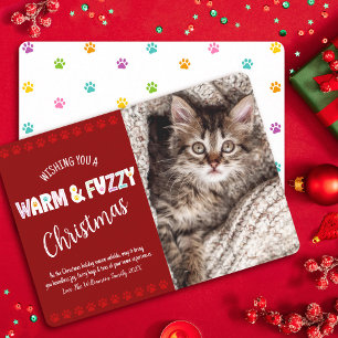 Varm och Fuzzy Pet-julfoto, rött Julkort