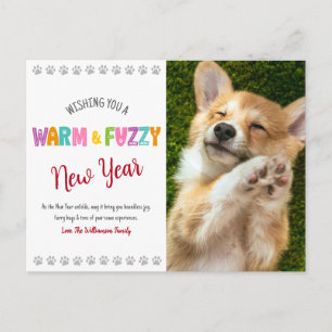 Varm och Fuzzy Pet nyårs fotomatfärgning, typograf Helg Vykort