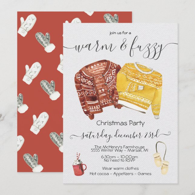 Varm och Fuzzy Sweater Helgdag jul Party Inbjudningar (Fram/baksida)