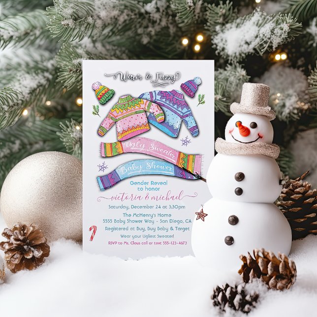 Varm och Fuzzy Ugly Sweater Baby Shower-inbjudan Inbjudningar (Skapare uppladdad)
