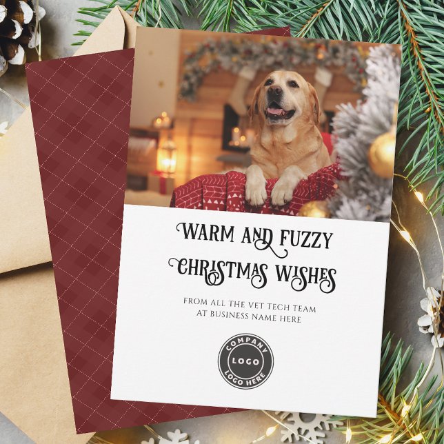 Varm och Fuzzy Vet Tech Pet Photo Business Julkort (Christmas Vet Tech Warm and Fuzzy Business Logo Christmas)