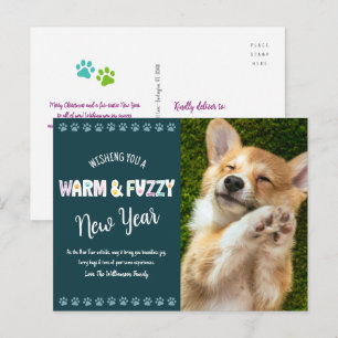 Varm och luddig nyårsfoto typografi teal helg vykort