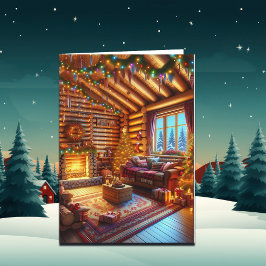 Varm och mysig stuga och öppen spis jul kort