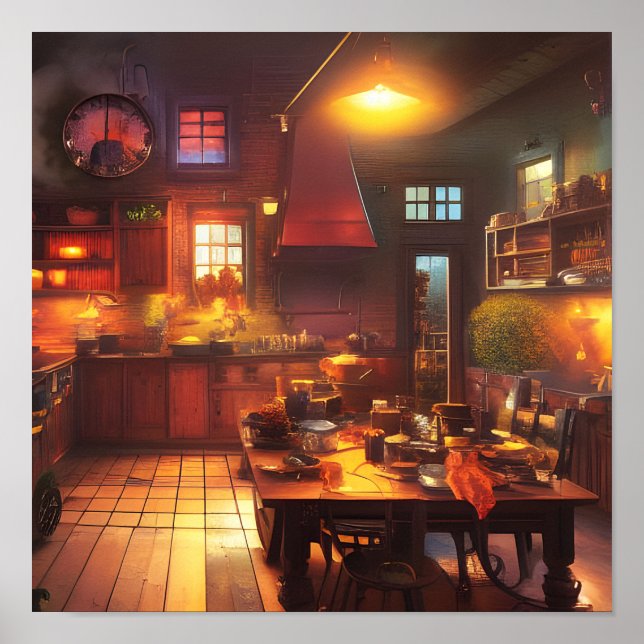 Varm och Mysigt Farmhouse Kitchen Digital Art Poster (Framsidan)