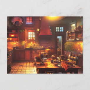 Varm och Mysigt Farmhouse Kitchen Digital Art Vykort
