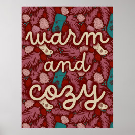 Varm och Mysigt Retro Red-julcharm Poster