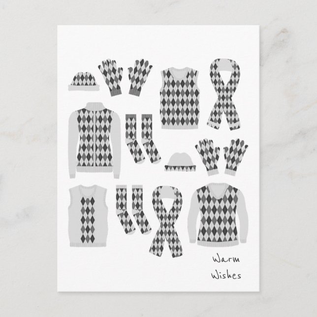 Varm Önskemål Argyle Mönster-posterkort - Grått Vykort (Framsida)