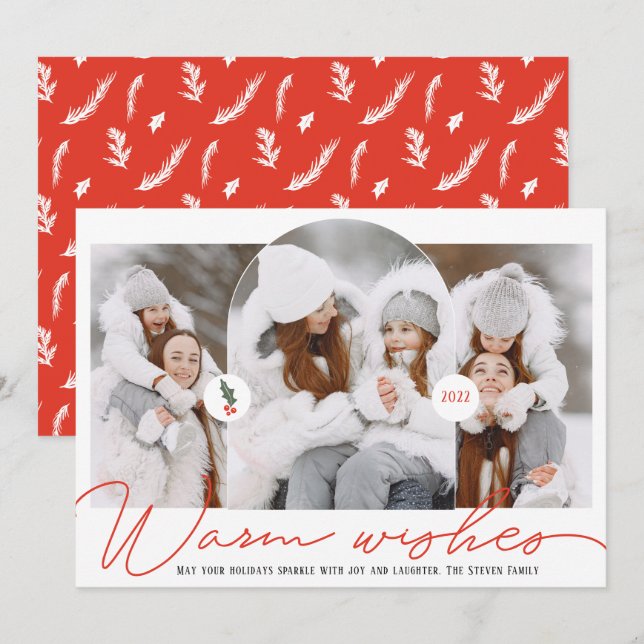 Varm önskemål modern Arch 3-fotoskript Julkort (Fram/baksida)