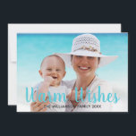 Varm Önskemål Turkos Beach Julfoto-kort Julkort<br><div class="desc">Önska dina vänner och din familj lite varmt den här julhelgen med det här fuskande jullkortet på stranden. Anpassa med eget foto och egen text.</div>