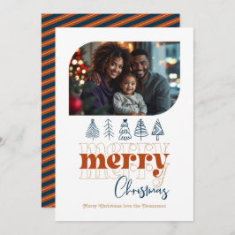 Varm öppen spis Modern Retro Doodle Jul Foto Julkort