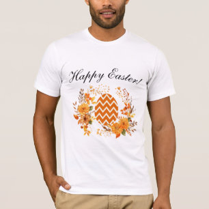 Varm Orange Ägg och Blommigt Utandning Glad påsk T Shirt