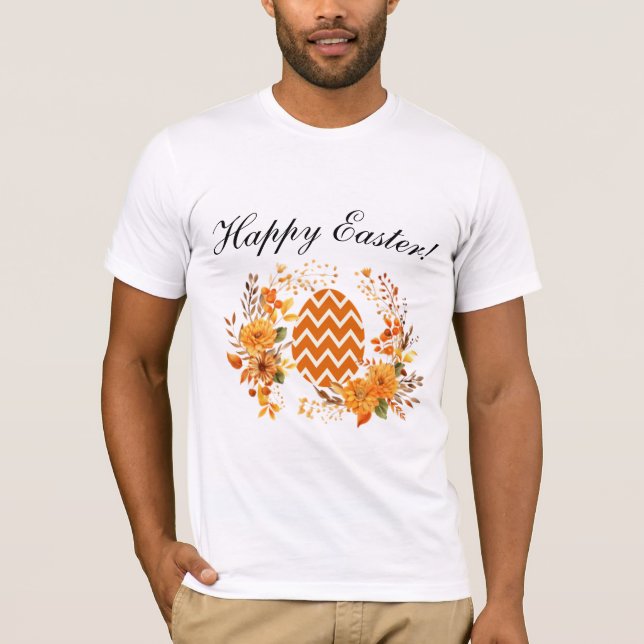 Varm Orange Ägg och Blommigt Utandning Glad påsk T Shirt (Framsida)