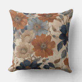 Varm Orange Beige Navy Blue Fall Blommigt Kudde