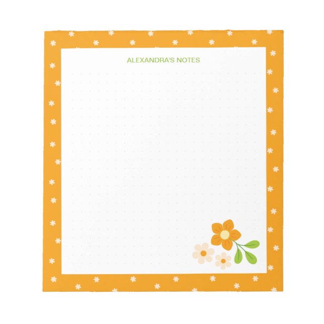 Varm Orange Ditsy Blomma Prickar Personlig Anteckningsblock (Framsida)