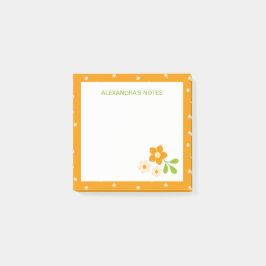 Varm Orange Ditsy Blomma Prickar Personlig Post-it Block