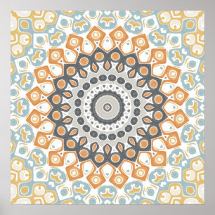 Varm orange och grå geometrisk mandalamönster poster