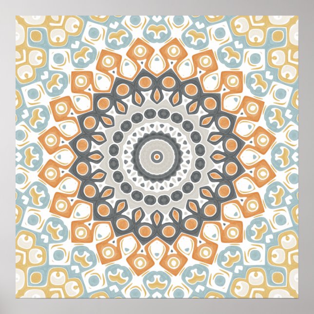 Varm orange och grå geometrisk mandalamönster poster (Framsidan)