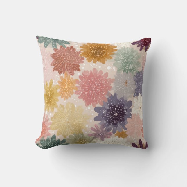 Varm Pastell Snöflinga Blommig Kastkudde Kudde (Framsida)
