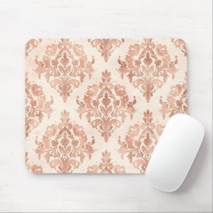 Varm Persika Damask Vattenfärg Ornamental Mönster Musmatta