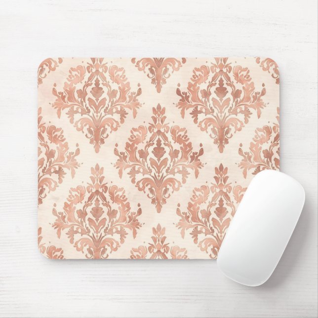 Varm Persika Damask Vattenfärg Ornamental Mönster Musmatta (Med mus)