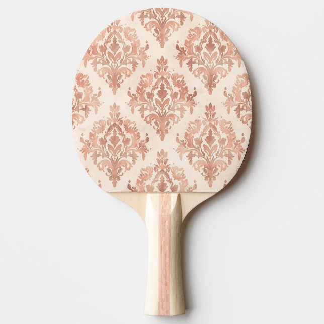 Varm Persika Damast Vattenfärg Ornamental Mönster Pingisracket (Framsidan)