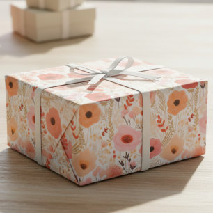 Varm Persika och Korallvallmo Blommönster Presentpapper