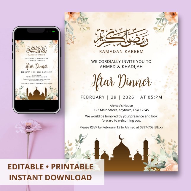 Varm persisk blommig Ramadan Iftar middagsinbjudan Inbjudningar (Skapare uppladdad)