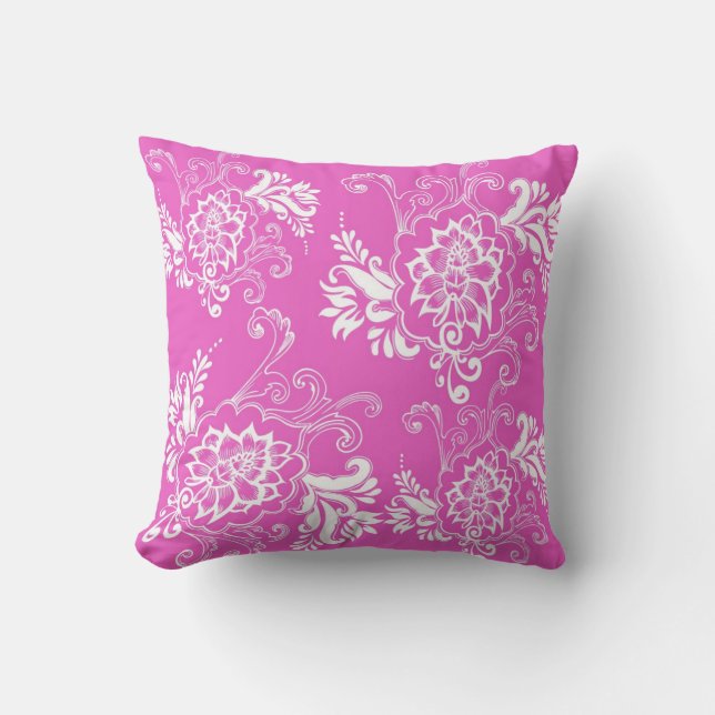 Varm pink blomster grafisk kudde (Framsida)