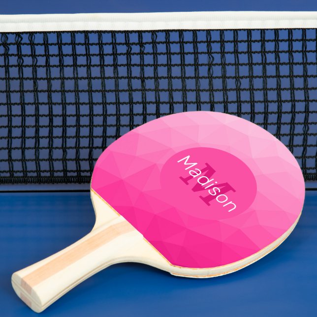 Varm pink Gradient Geometrisk Nät Mönster Monogram Pingisracket (Insitu)