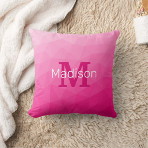 Varm pink gradient geometrisk nätmönster monogram kudde