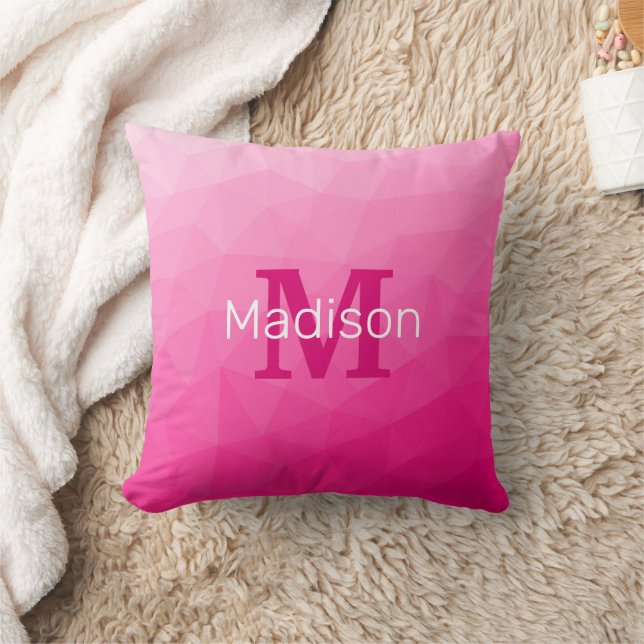 Varm pink gradient geometrisk nätmönster monogram kudde (Filt)