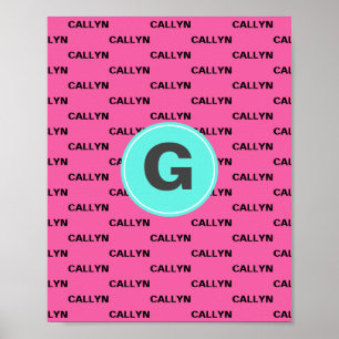 Varm pink namn mönster monogram poster
