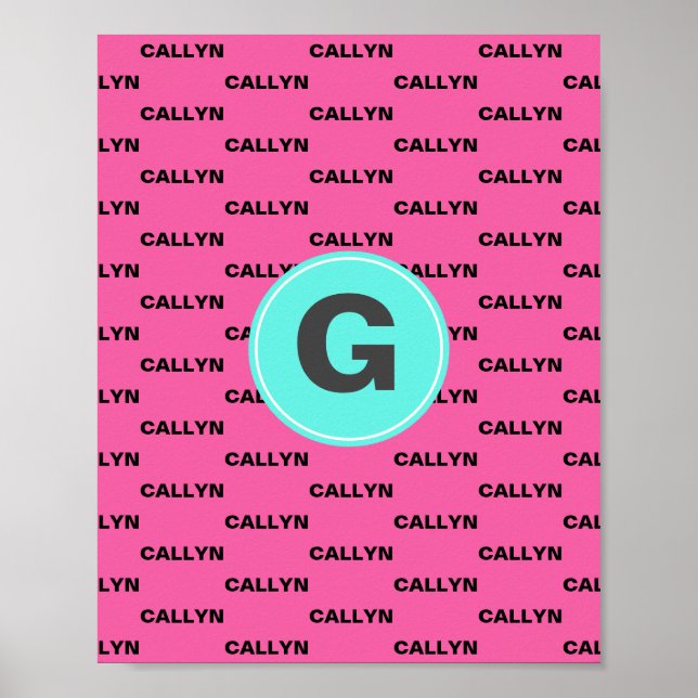 Varm pink namn mönster monogram poster (Framsidan)