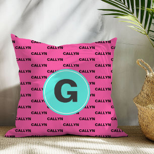 Varm pink namnmönster monogram kastkudde kudde