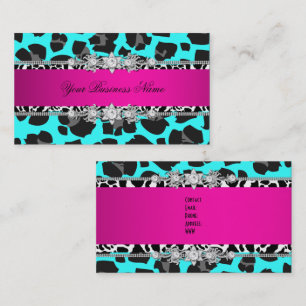 Varm Pink Teal Vild Djur Svart Jewel Utseende Bild Visitkort