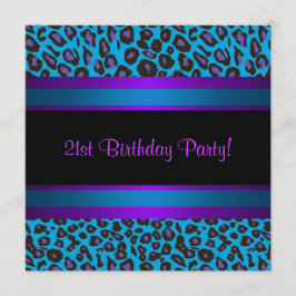 Varm pink turkos blå lila leopard 21-årsdag inbjudningar