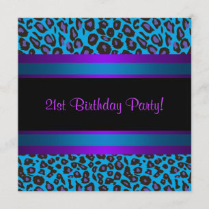 Varm pink turkos blå lila leopard 21-årsdag inbjudningar