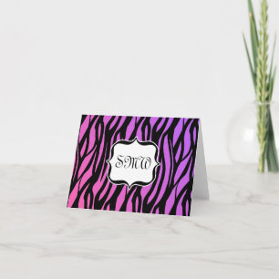 Varm purpurfärgad/rosa zebra ränderMonogram Anteckningskort