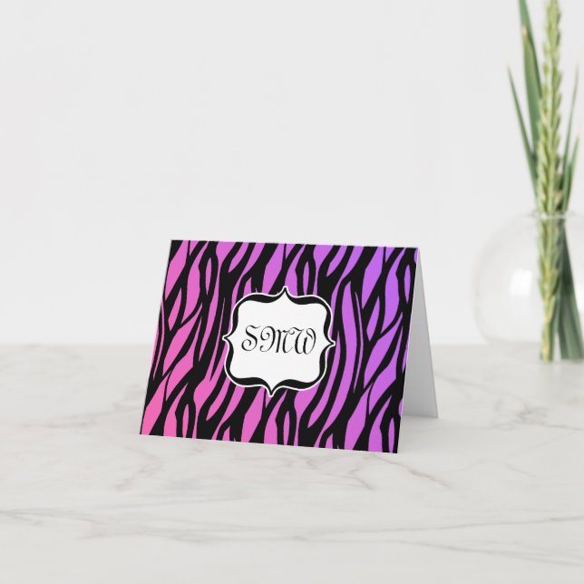 Varm purpurfärgad/rosa zebra ränderMonogram Anteckningskort (Framsida)